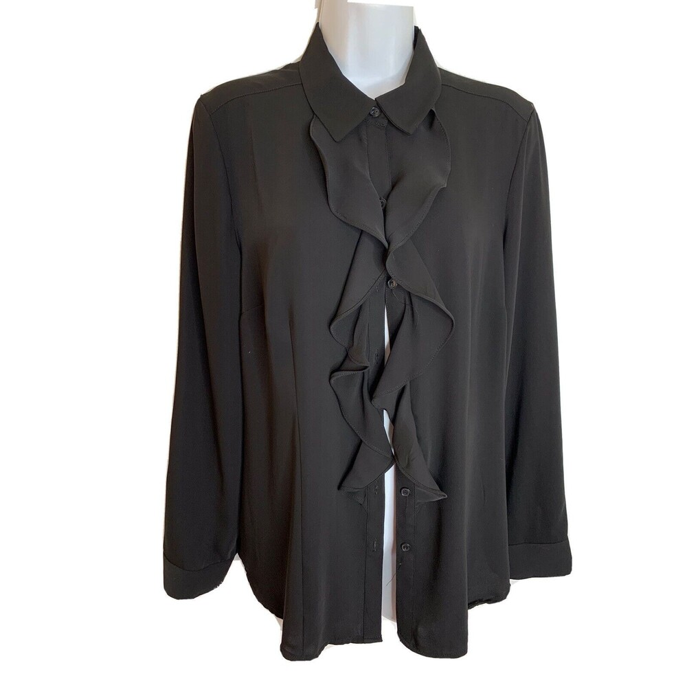 Chico's Black Ruffle Front sz 1 M Button Top Blouse (09